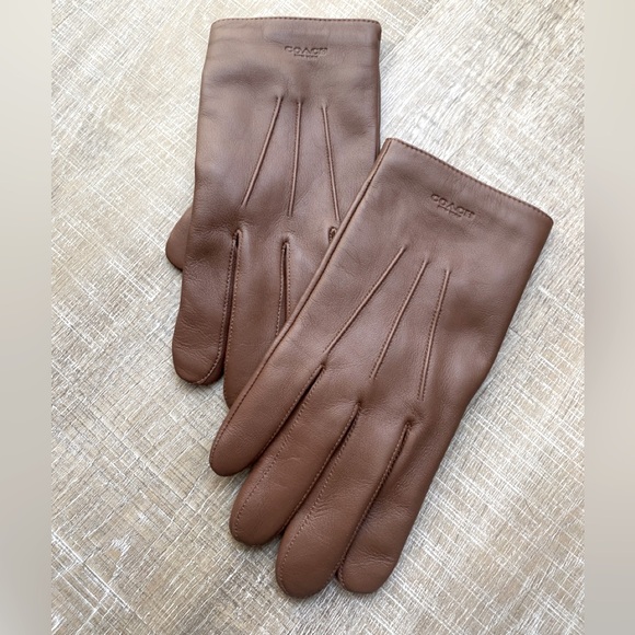 COACH | Men’s Leather Tech Gloves Merino Wool Winter Touch Screen Brown - XL - Picture 2 of 9